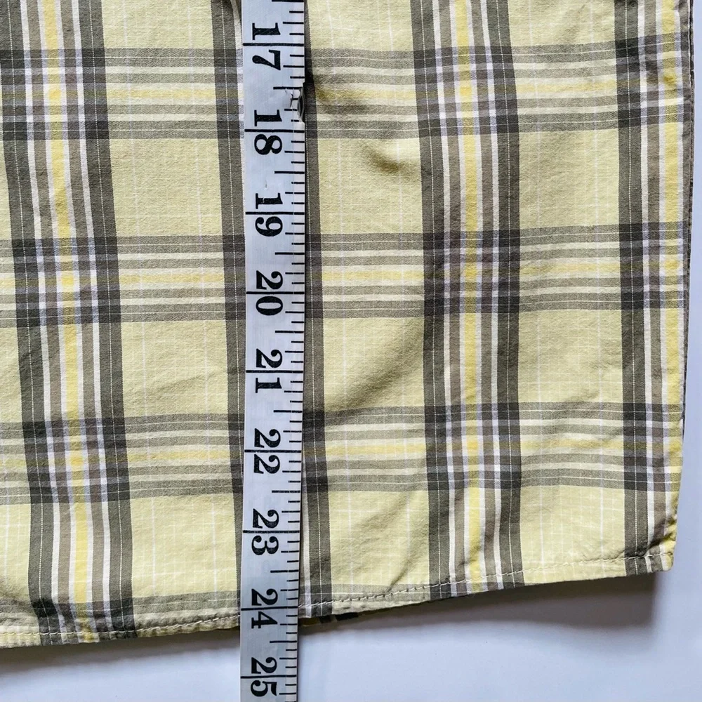 The North Face Mens Small Shirt Yellow Plaid Short Sleeve Button Up